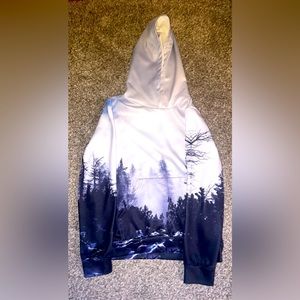 A large Hoodie/sweatshirt! 92% polyester 8% spandex.